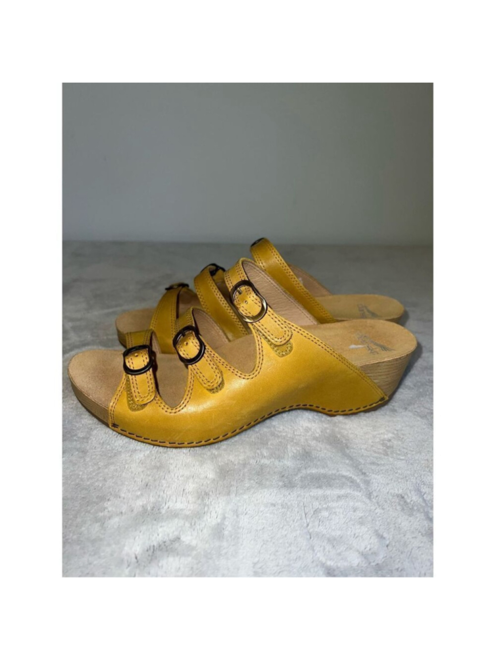 Dansko Tarin Nubuck Yellow Buckled Wedge Sandal EU41 US 10.5-11